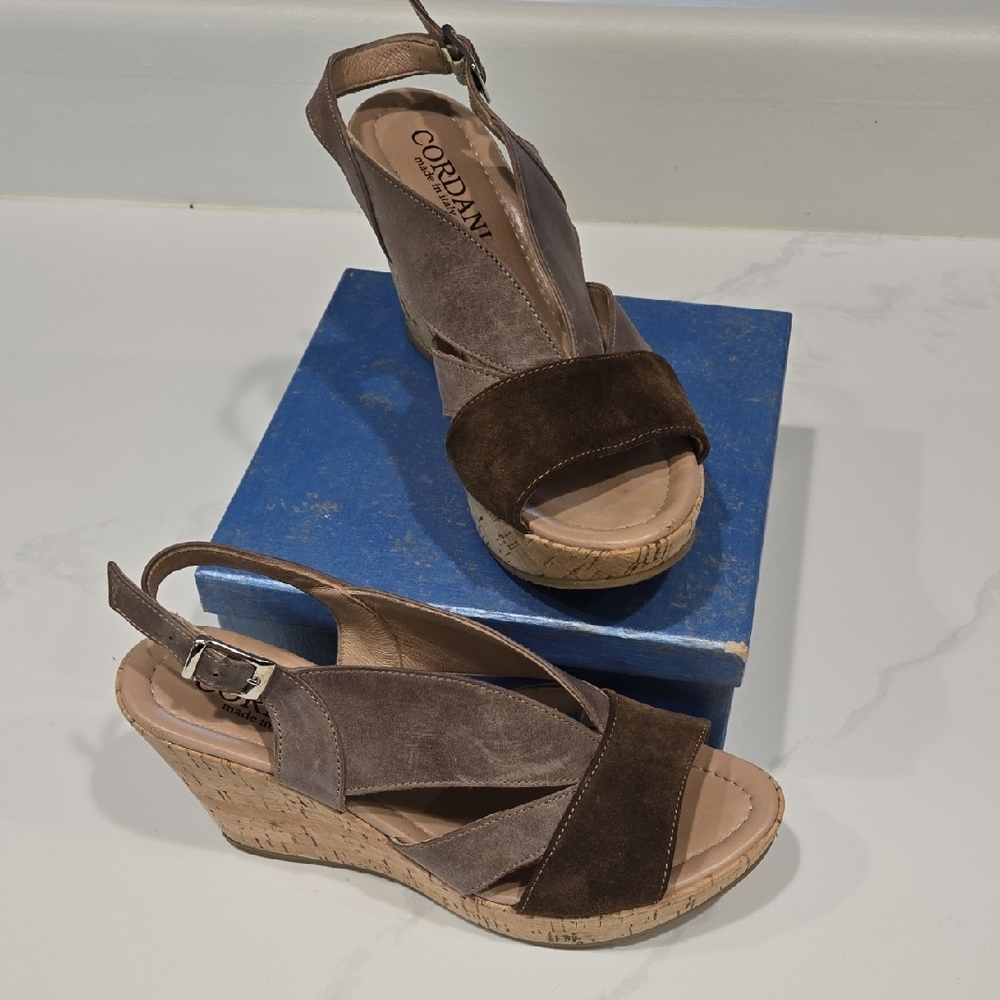 Cordani Brown Wedge Sandals with Cork Heel